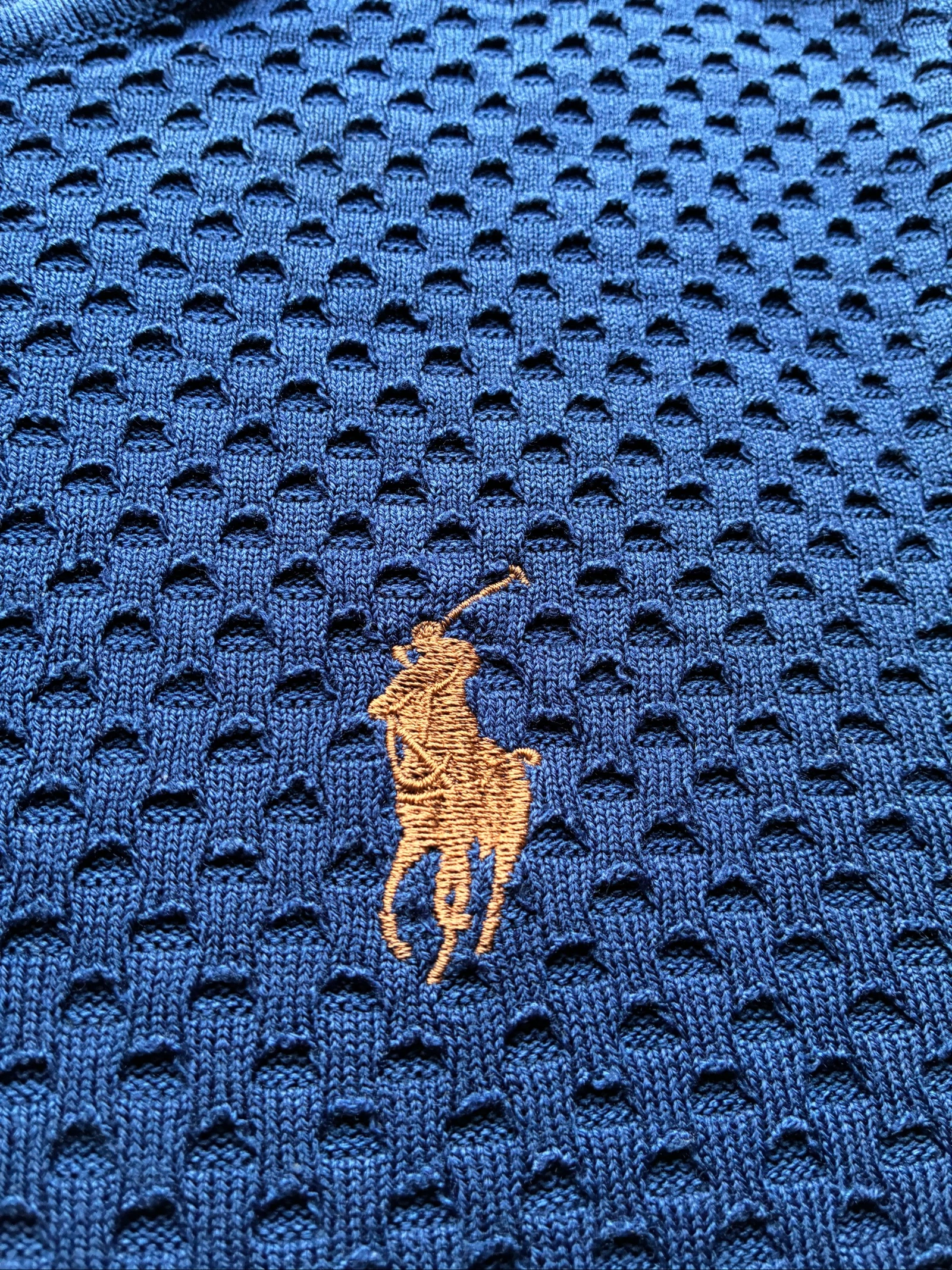Polo Ralph Lauren Suéter Azul Gola Redonda Texturizado Vintage Y2K Logo Bordado Marrom Remendo nos Cotovelos – photo 2